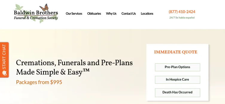 Screenshot Baldwin Brothers Funeral & Cremation Society