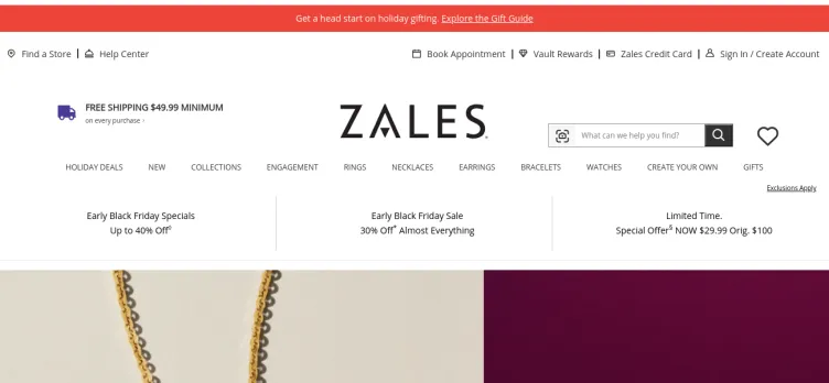 Screenshot Zale Jewelers / Zales.com