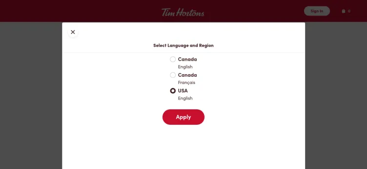 Screenshot Tim Hortons