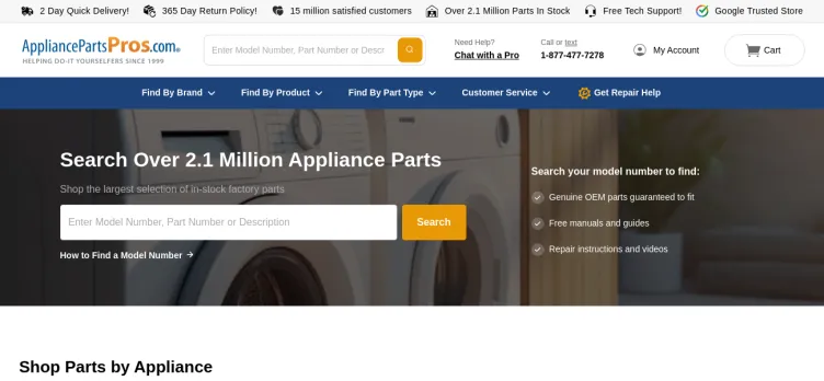 Screenshot Appliance Parts Pros.com