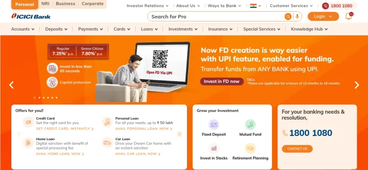 Screenshot ICICI Bank