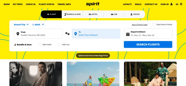 Screenshot Spirit Airlines