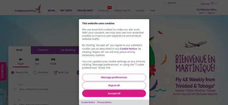 Screenshot Caribbean Airlines