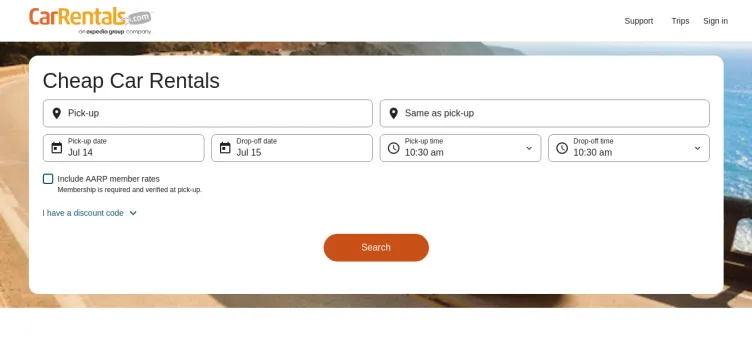 Screenshot CarRentals.com