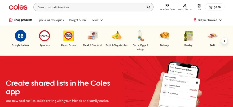 Screenshot Coles Supermarkets Australia