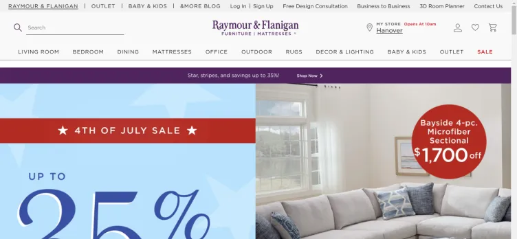 Screenshot Raymour & Flanigan Furniture