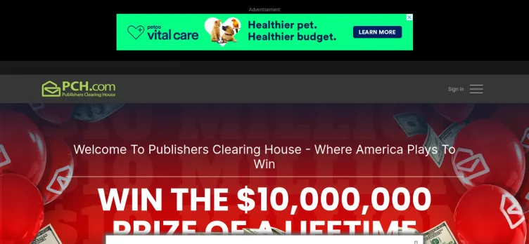 Screenshot Publishers Clearing House / PCH.com