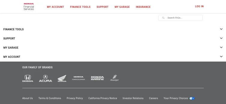 Screenshot Honda Financial Services