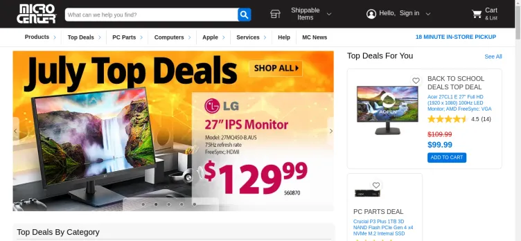 Screenshot Micro Center / Micro Electronics