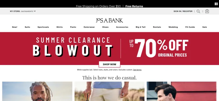 Screenshot Jos. A. Bank Clothiers