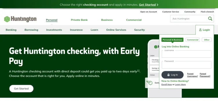 Screenshot Huntington Bank