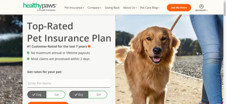 Screenshot Healthy Paws Pet Insurance