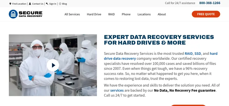 Screenshot Secure Data Recovery Services