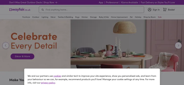 Screenshot Wayfair UK