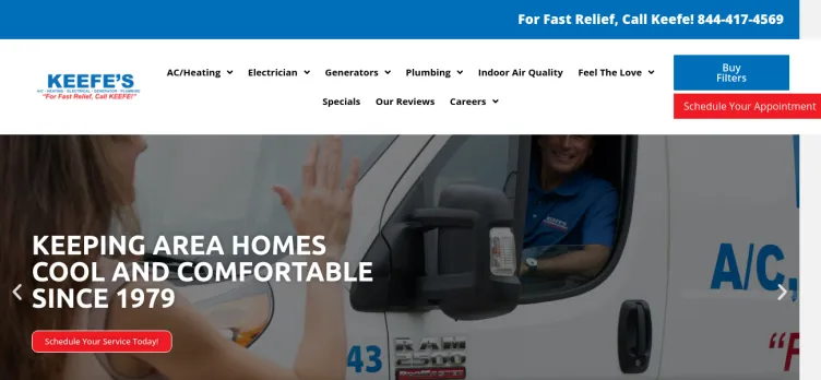 Screenshot Keefe's Air Conditioning & Heating