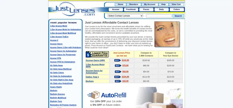 Screenshot JustLenses.com