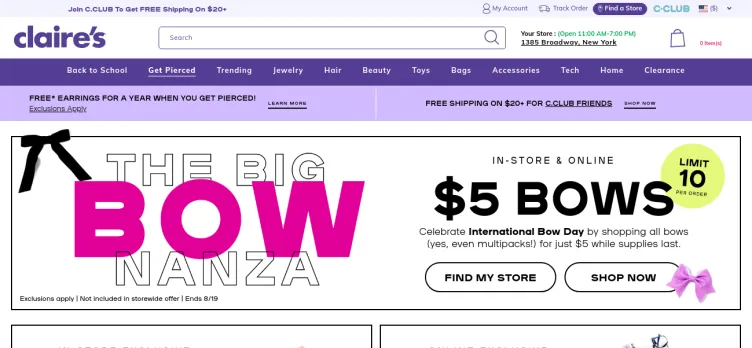 Screenshot Claire's Stores