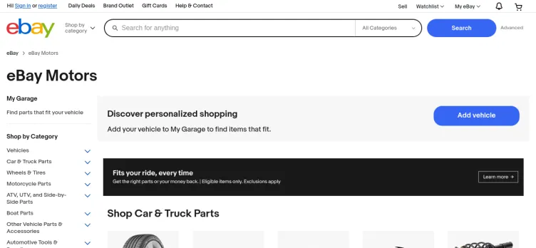 Screenshot eBay Motors