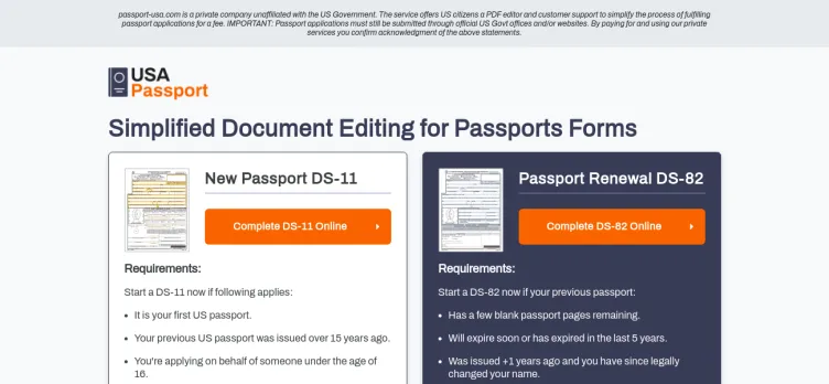 Screenshot Passport-USA