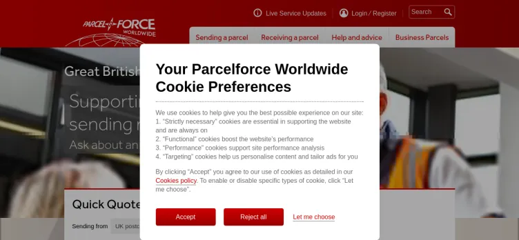 Screenshot ParcelForce