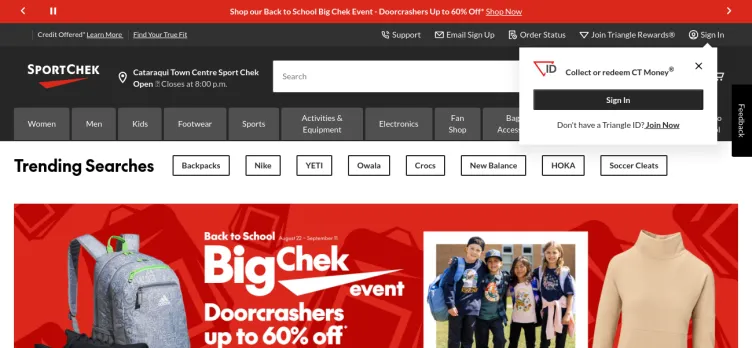 Screenshot SportChek.ca