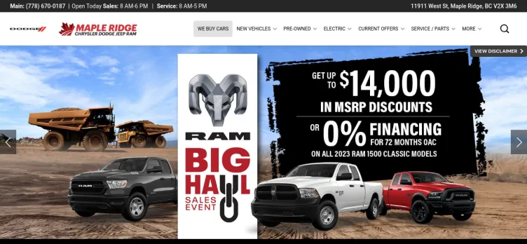 Screenshot Maple Ridge Chrysler Jeep Dodge