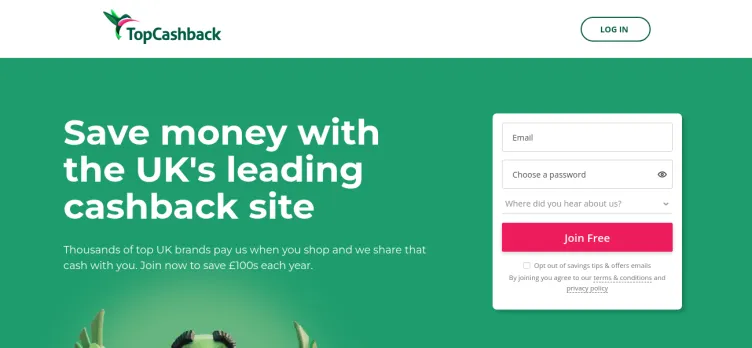 Screenshot TopCashBack.co.uk