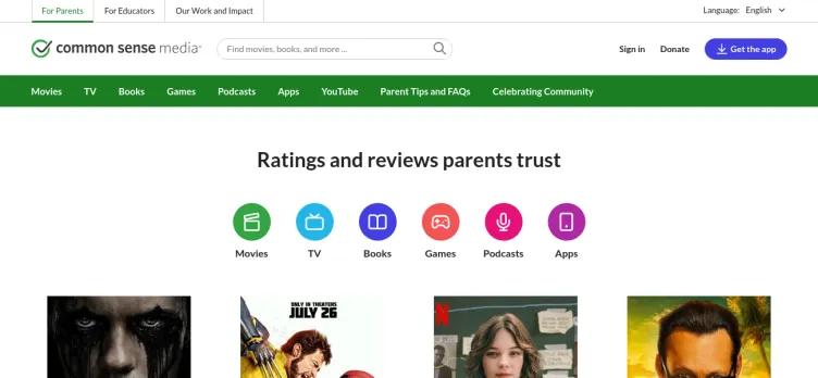 Screenshot Common Sense Media