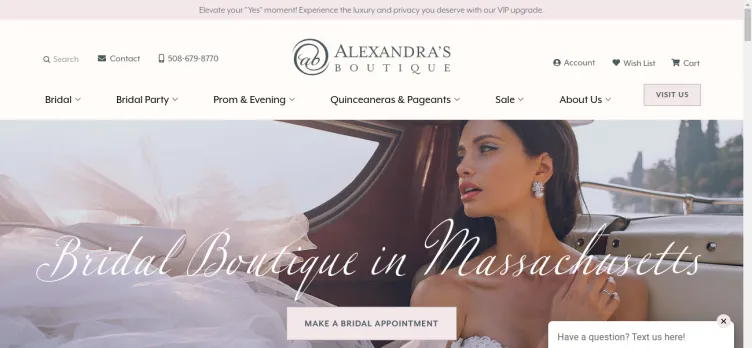 Screenshot Alexandra's Bridal Boutique