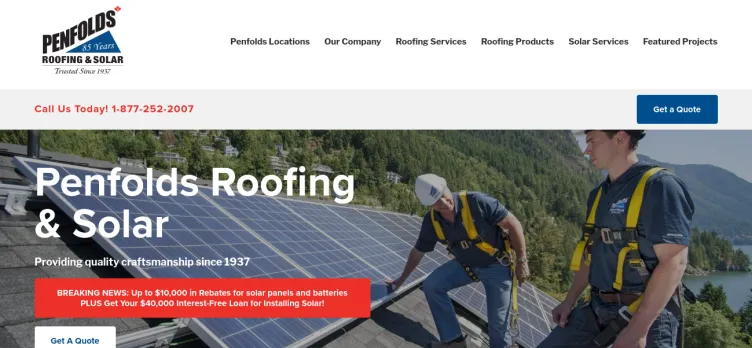 Screenshot Penfolds Roofing & Solar