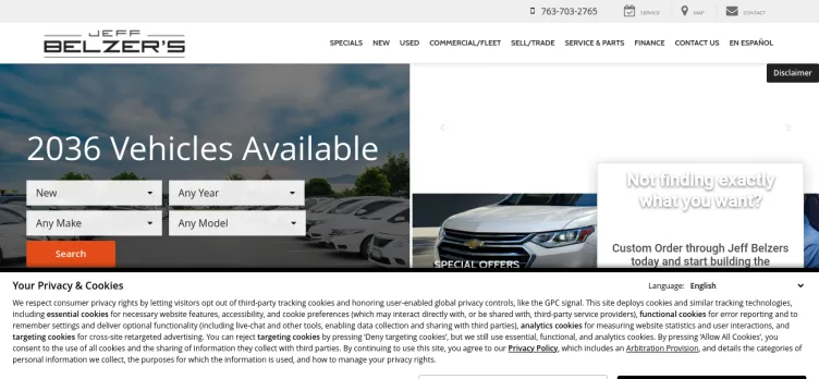 Screenshot Jeff Belzer's Auto Group (Chevrolet, Dodge, Kia)