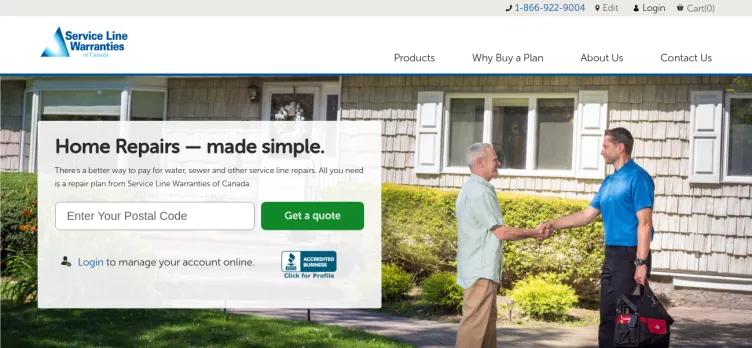 Screenshot Service Line Warranties of Canada