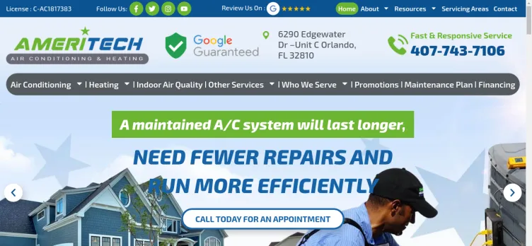 Screenshot AmeriTech Air Conditioning and Heating