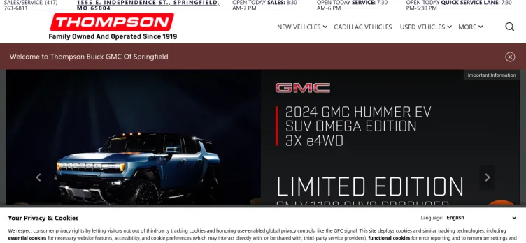 Screenshot Thompson Buick GMC Cadillac