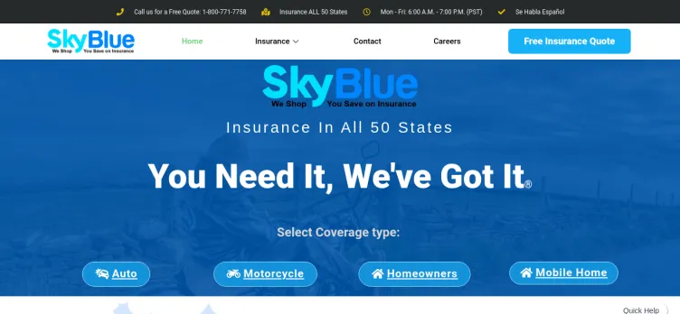 Screenshot SkyBlue Insurance Agency