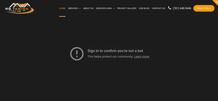 Screenshot RB Farina Roofing & Construction