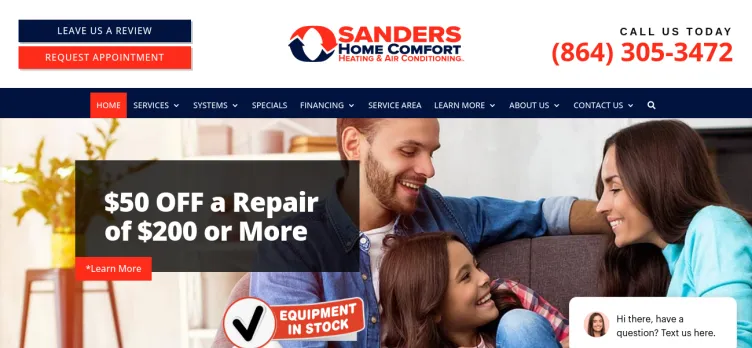 Screenshot Sanders Heating & Air Conditioning