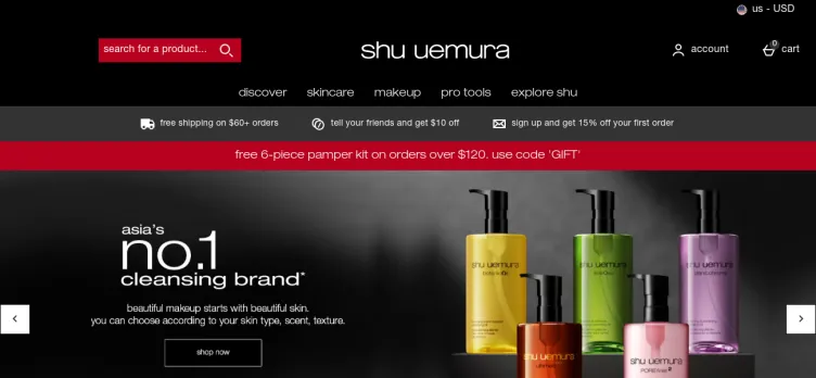 Screenshot Shu Uemura USA