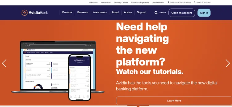 Screenshot Avidia Bank