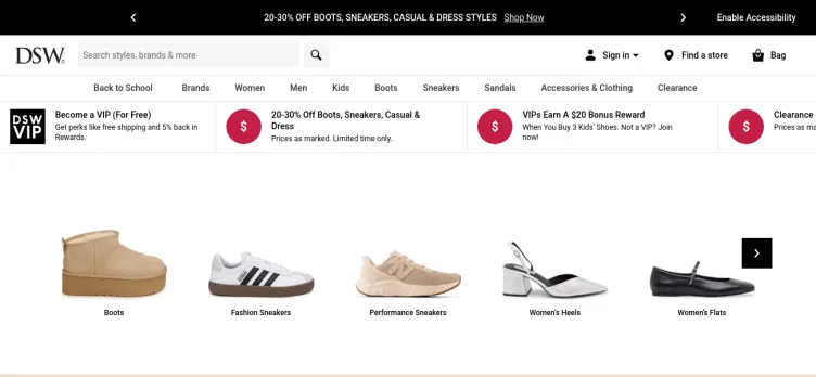 Screenshot DSW Canada