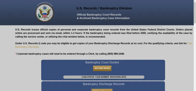 Screenshot Official Bankruptcy Records