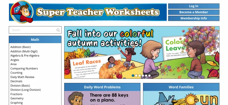 Screenshot Super Teacher Worksheets