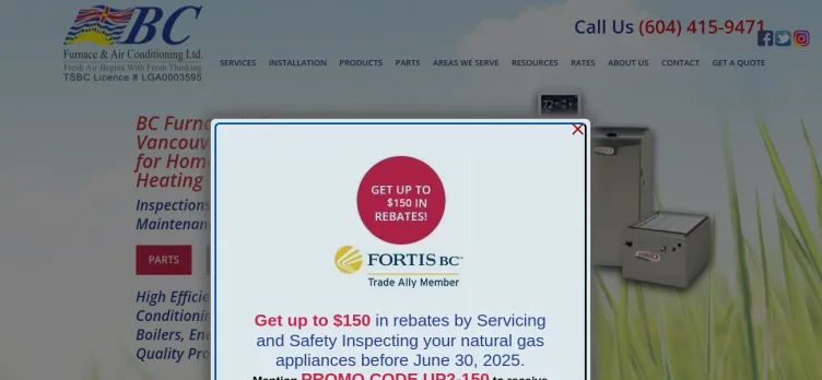 Screenshot B.C. Furnace & Air Conditioning