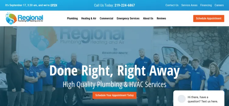 Screenshot Regional Plumbing Heating and Air