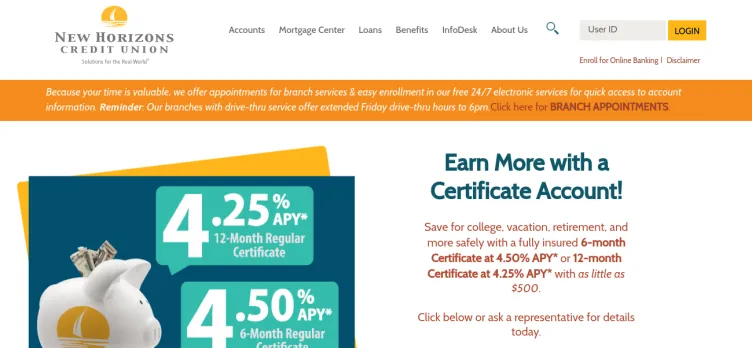 Screenshot New Horizons Credit Union