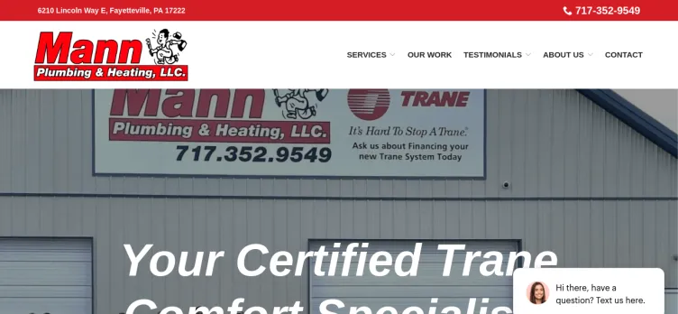 Screenshot Mann Plumbing, Heating and Air Conditioning