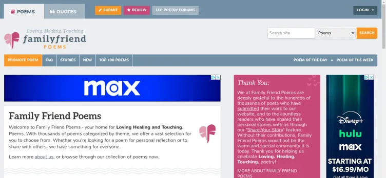 Screenshot Family Friend Poems