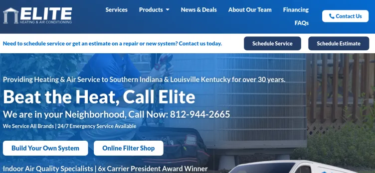 Screenshot Elite Heating, A/C Refrigeration