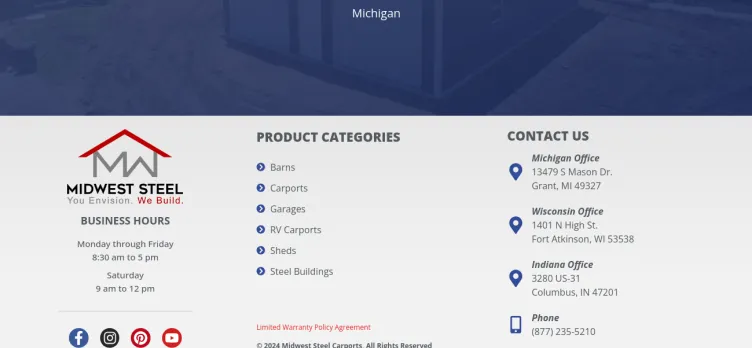 Screenshot Midwest Steel Carports