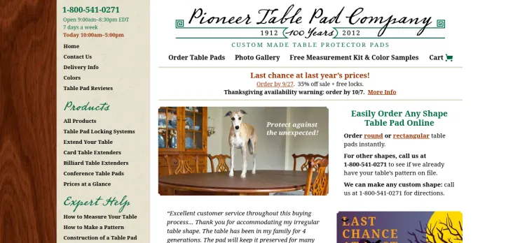 Screenshot Pioneer Table Pad Company